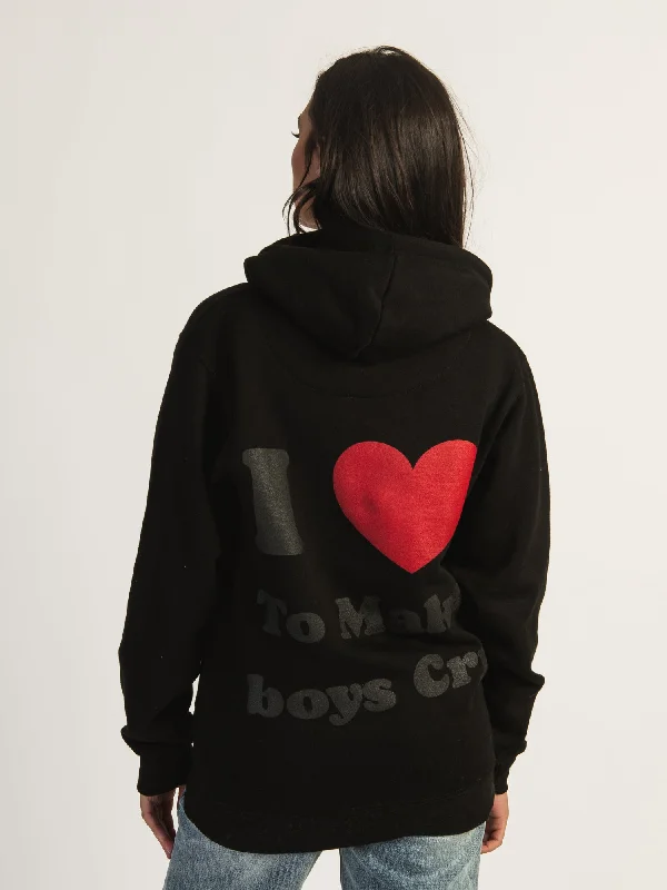 VERBAGE I LOVE TO MAKE BOYS CRY HOODIE Hoodie with Set-In Sleeves Structured Classic