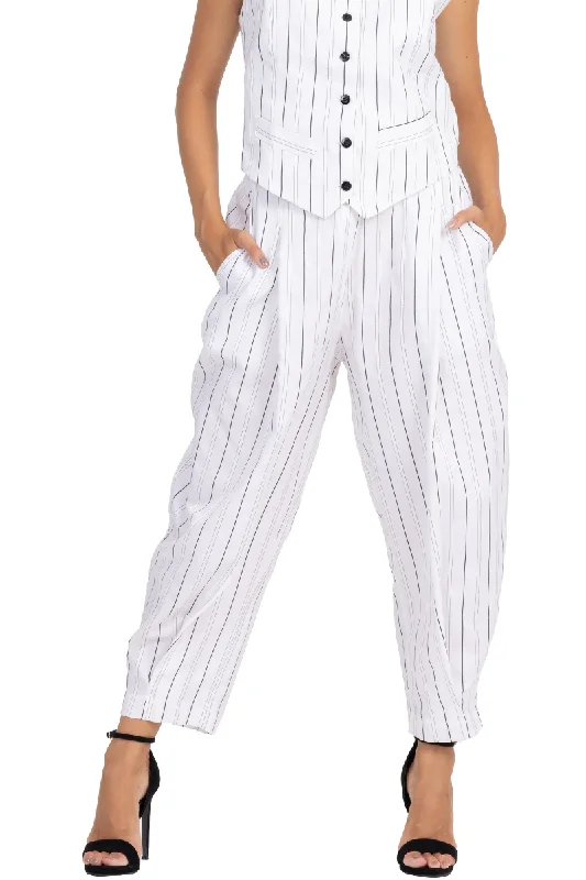 White Striped Tappered Women's Tailored Trousers Trousers Seasonal Trendy