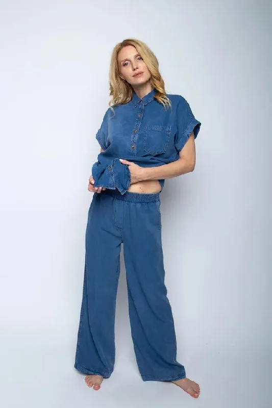 EMILY Blue Trousers Trousers Summer Linen