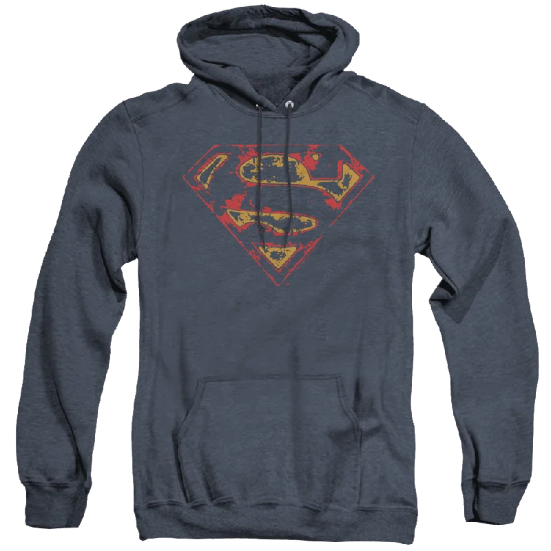 Superman Super Distressed - Heather Pullover Hoodie Elbow Length Sleeve