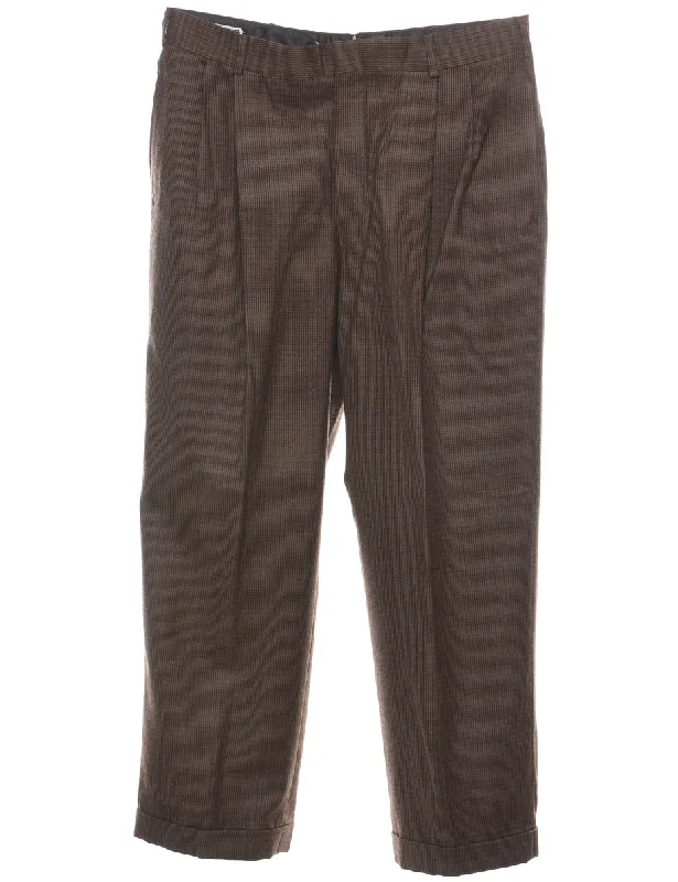 Checked Pattern Brown Classic Trousers - W33 L28 Trousers Hiking Durable