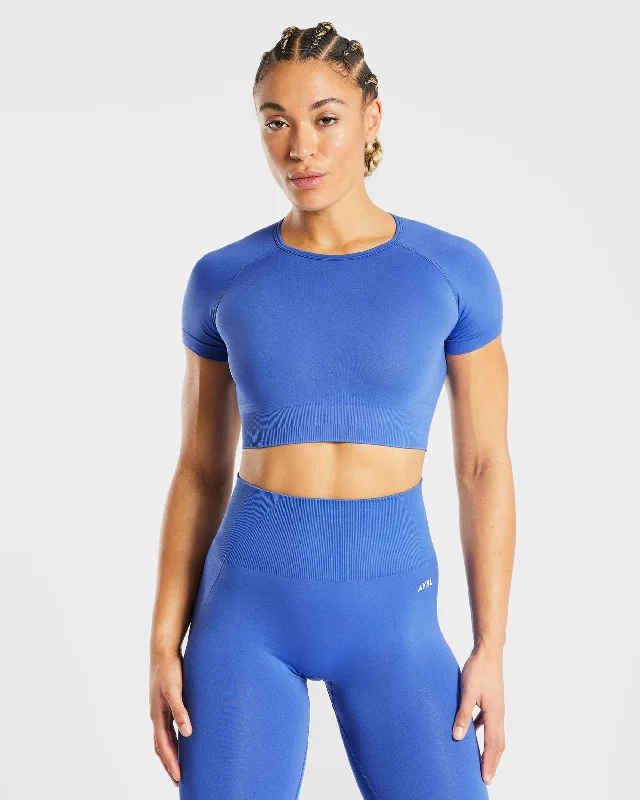 Empower Seamless Crop Top - Cobalt Wool Fabric Cashmere Fabric Tweed Fabric