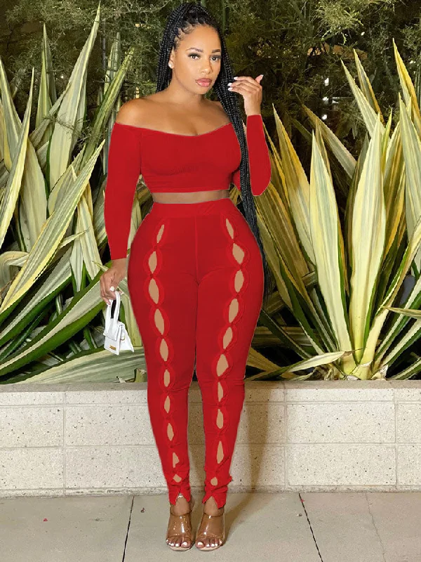 Two Piece Crop Top & Cut Out Long Pants Zippered Front Buttoned Front Snap Front