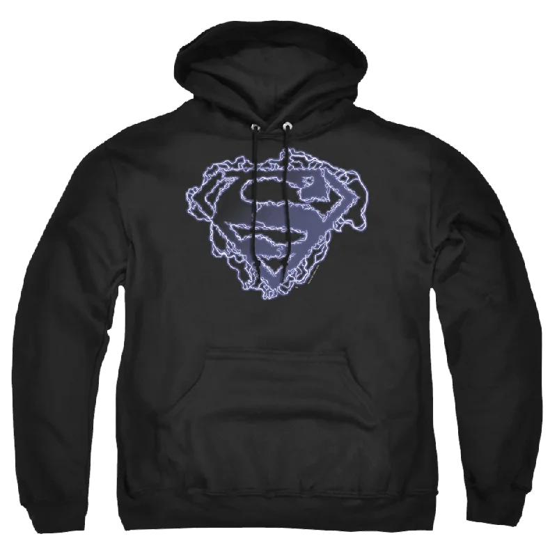 Superman Electric Supes Shield - Pullover Hoodie Port Neck Pullover