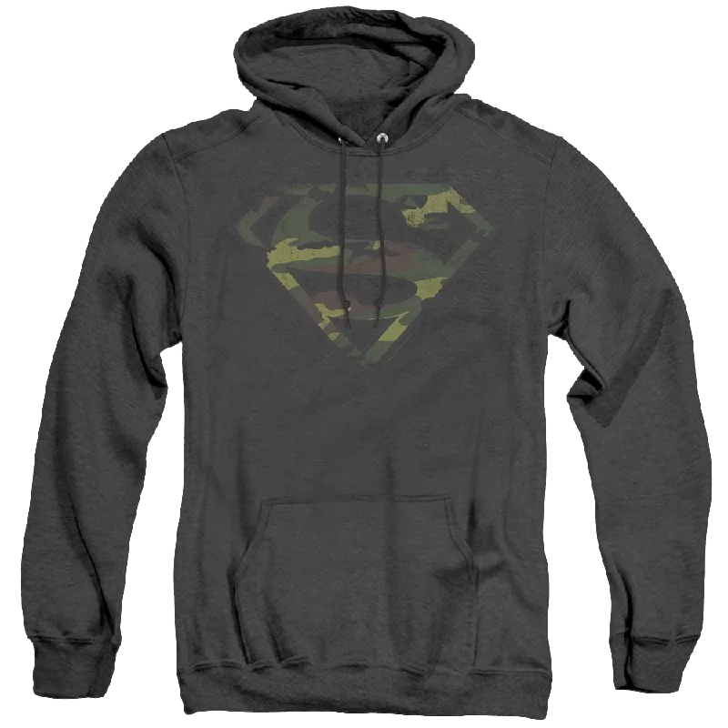 Superman Distressed Camo Shield - Heather Pullover Hoodie Zipper Front Cardigan