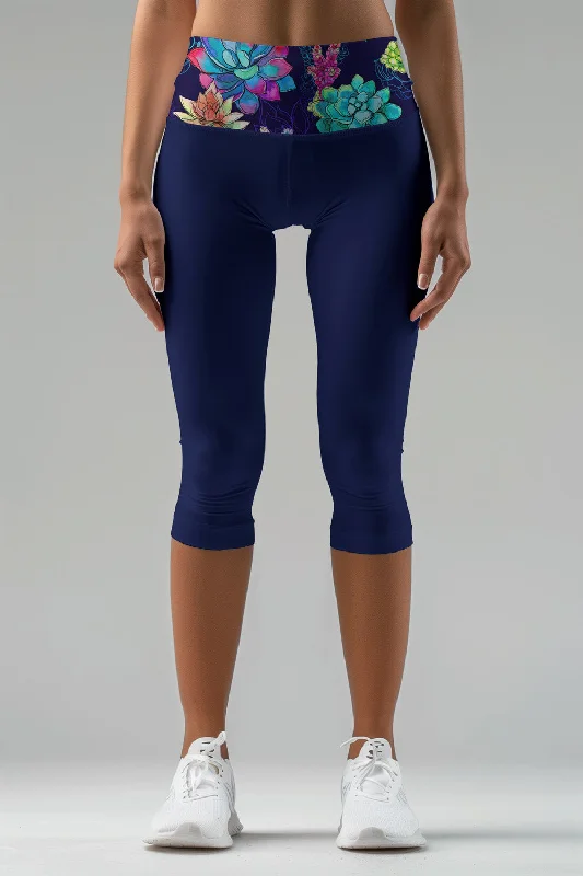 Bali Blue Ellie Navy Printed Waistband Yoga Capri Leggings - Women Fashionable Minimal Active Leggings Bali Blue Ellie Navy Printed Waistband Yoga Capri Leggings - Women Fashionable Minimal Active Leggings
