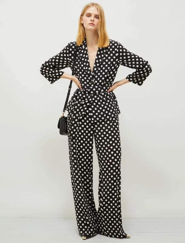 MARELLA Black Silk Polka Dot Trousers Trousers Office Stylish