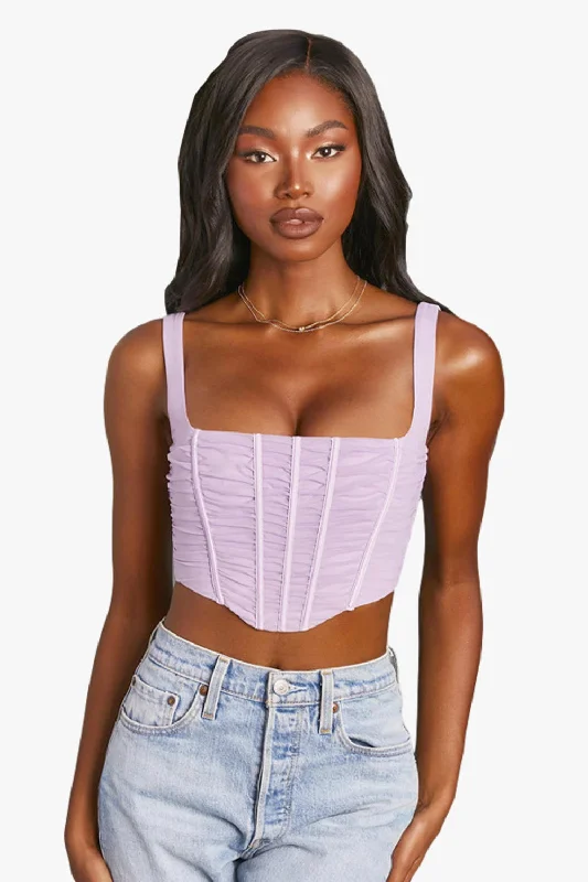 Summer Ruched Mesh Corset Crop Tops Terry Blend Velvet Blend Canvas Blend