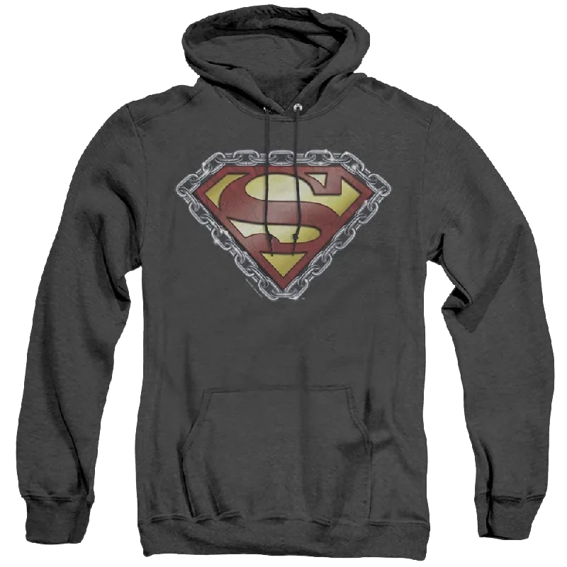 Superman Chained Shield - Heather Pullover Hoodie Thin Wool Pullover