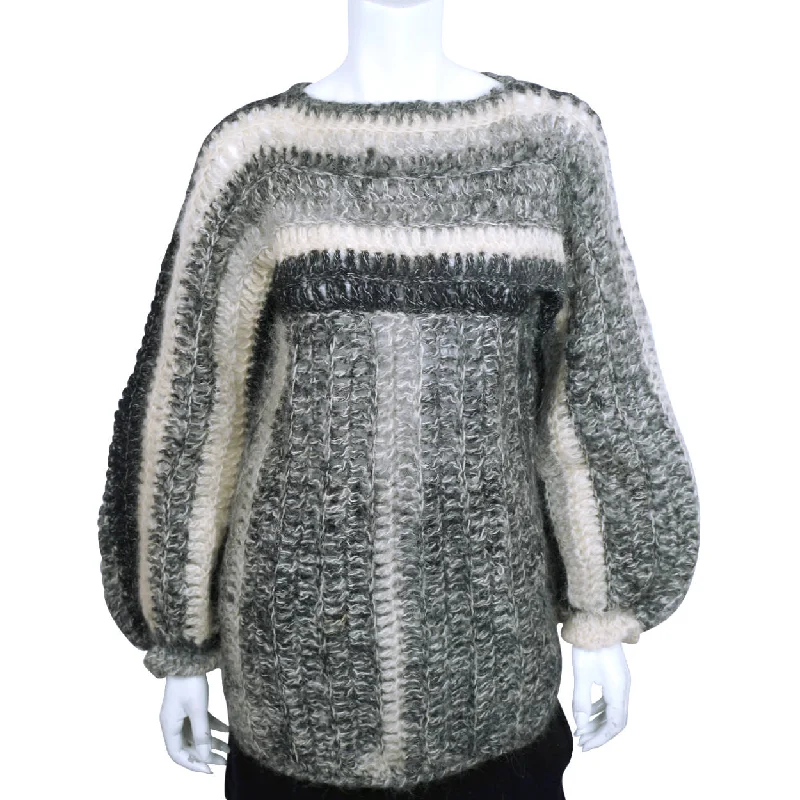 Vintage 1970s Wool Pullover Sweater Open Weave Crochet Knit Italy Kimono Neck Pullover