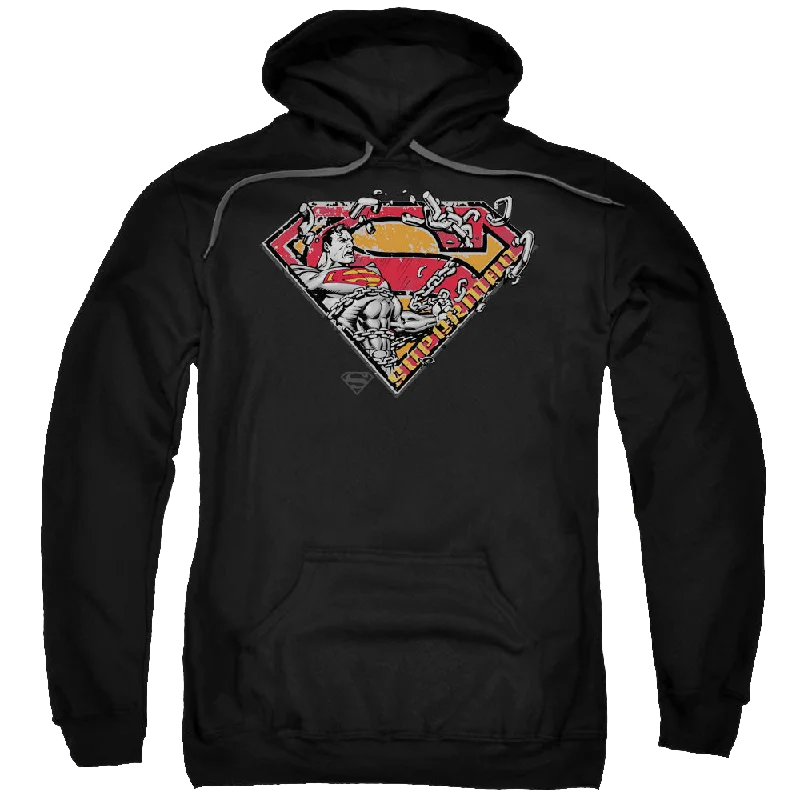 Superman Breaking Chain Logo - Pullover Hoodie High Neck Pullover