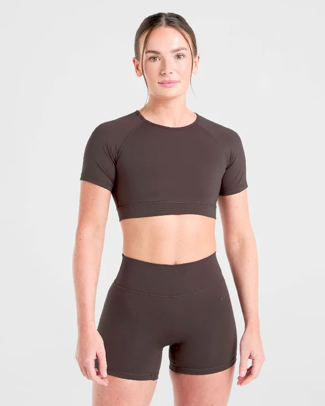 Staple Crop Top - Coffee Brown Fleece Nylon Spandex