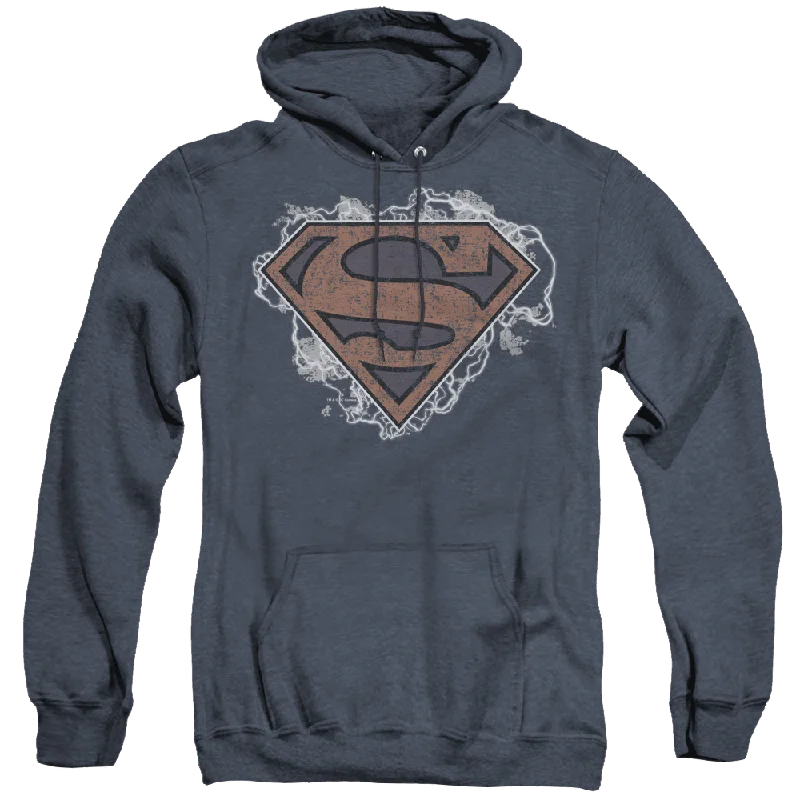 Superman Storm Cloud Supes - Heather Pullover Hoodie Crew Neck Wool