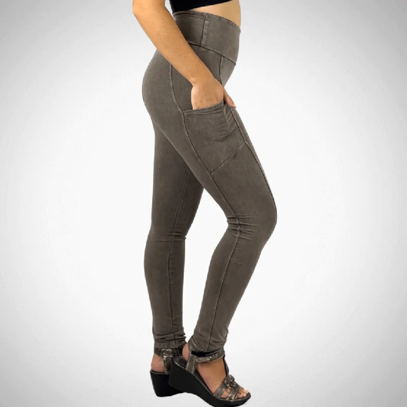 A Perfect Fit Mineral Washed Pocket Leggings Made in USA Taupe Comfortable Fleece-Lined Leggings