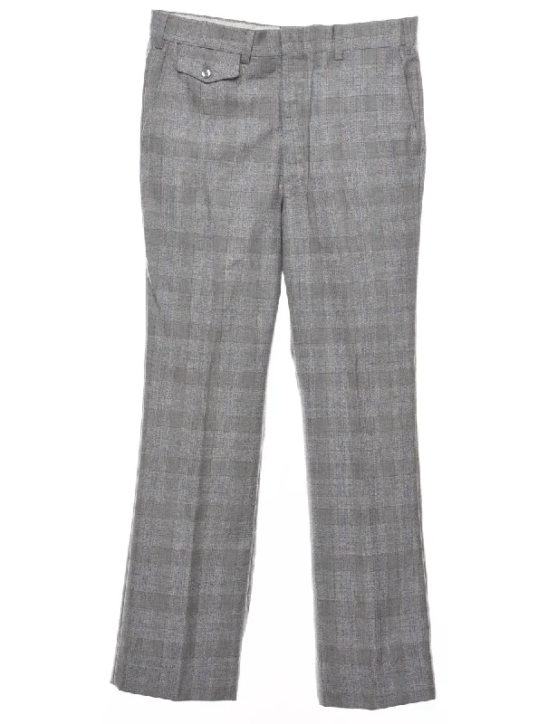Checked Pattern Grey Straight-Fit Trousers - W34 L30 Trousers Party Sparkling
