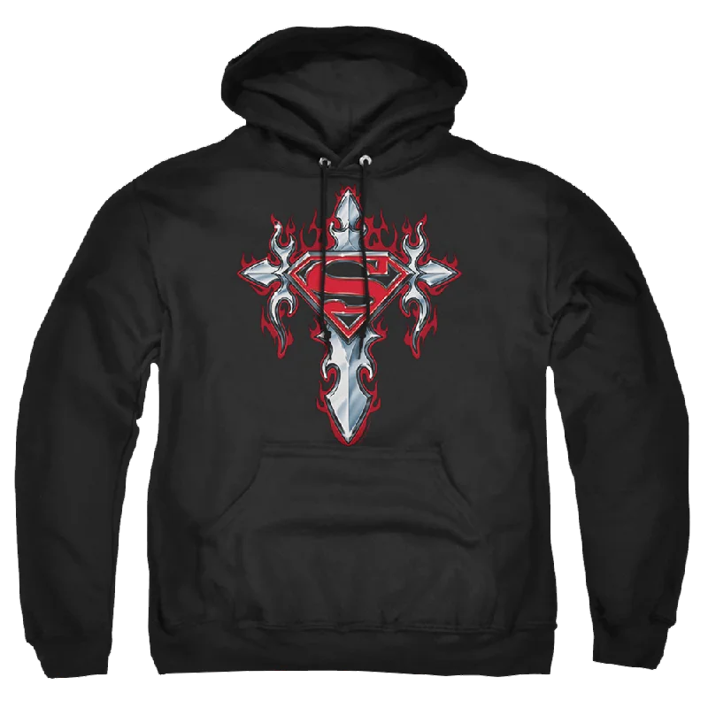 Superman Gothic Steel Logo - Pullover Hoodie Box Sleeve Comfort
