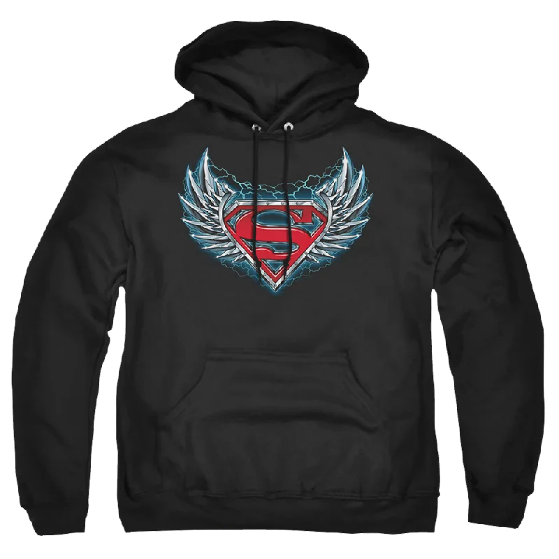 Superman Steel Wings Logo - Pullover Hoodie Ribbed Crew Neck