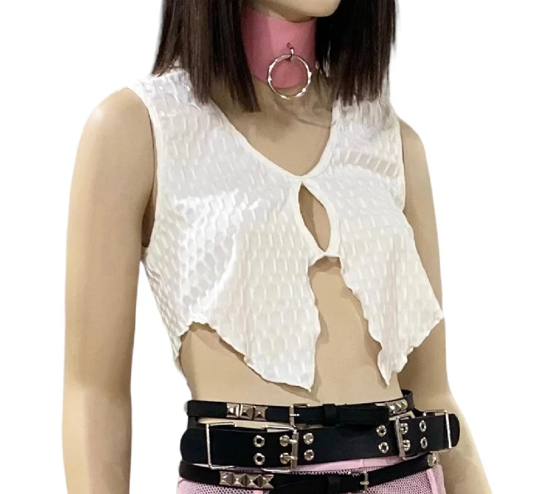 Edgy Asymmetric Sleeveless Crop Top Satin Blend Silk Blend Wool Blend
