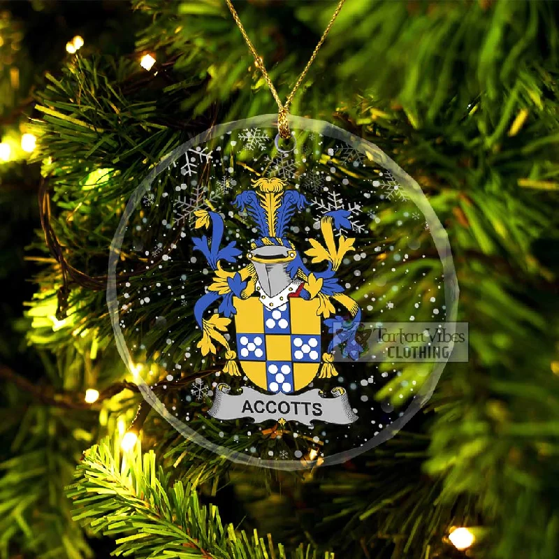 Accotts Irish Clan Christmas Glass Ornament with Coat of Arms Sequined Lace Ribbed