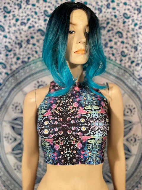 Cyan Liquid Light Crop Top Boxy Fit Fitted Loose