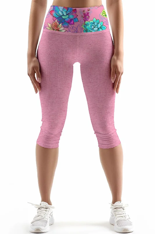 Bali Pink Ellie Floral Printed Performance Yoga Capri Leggings - Women Trendy Minimalist Leggings Bali Pink Ellie Floral Printed Performance Yoga Capri Leggings - Women Trendy Minimalist Leggings