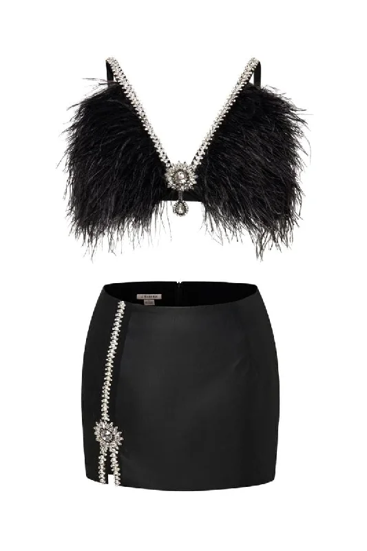 EVA CROP TOP AND MINI SKIRT SET Ribbed Striped Patterned