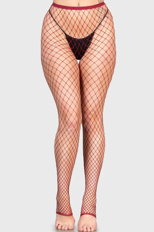 All Caught Up Fishnet Leggings [BURGUNDY] Fashionable Leather-Look Leggings