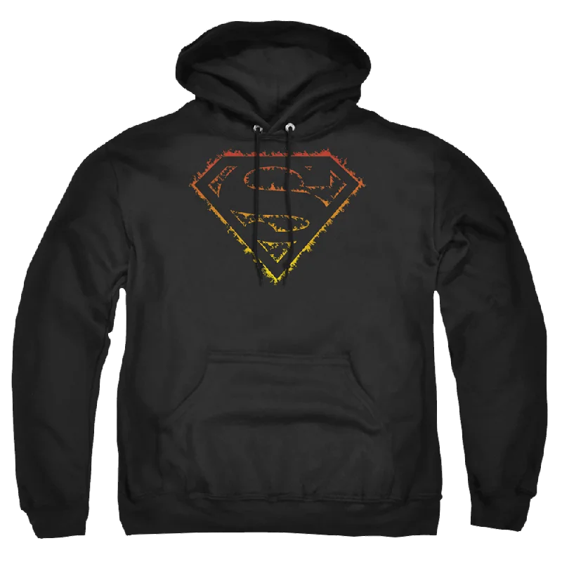 Superman Flame Outlined Logo - Pullover Hoodie Faux Fur Trim