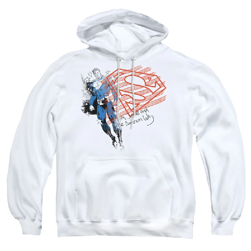 Superman Super American Flag - Pullover Hoodie Sabrina Neck Pullover