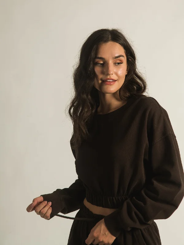 HARLOW MONICA ELASTIC SWEATSHIRT - CLEARANCE Hoodie with Hem Applique Textured Unique HARLOW MONICA ELASTIC SWEATSHIRT - CLEARANCE Hoodie with Hem Applique Textured Unique