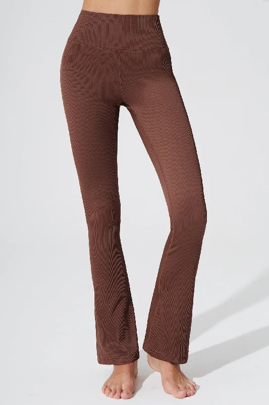 Evana Flare Ribbed Legging - Maroon Choco Stylish Stretch Print Leggings