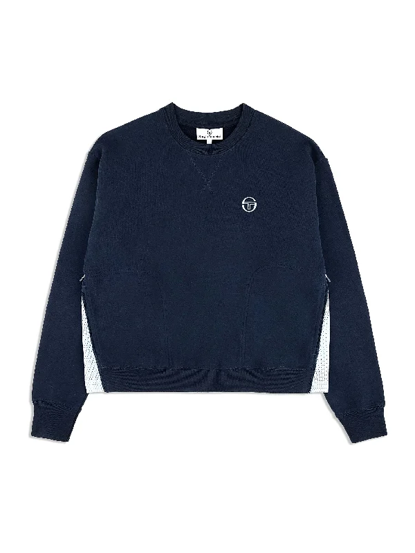 Lusia Sweatshirt- Maritime Blue Hoodie with Lace Feminine Delicate