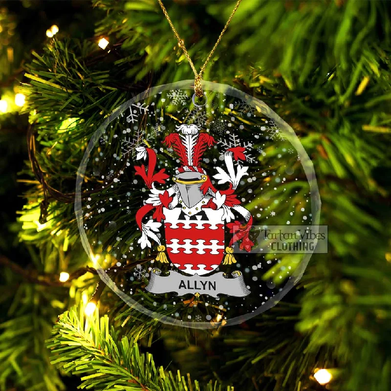 Allyn Irish Clan Christmas Glass Ornament with Coat of Arms Boat Shawl Notched