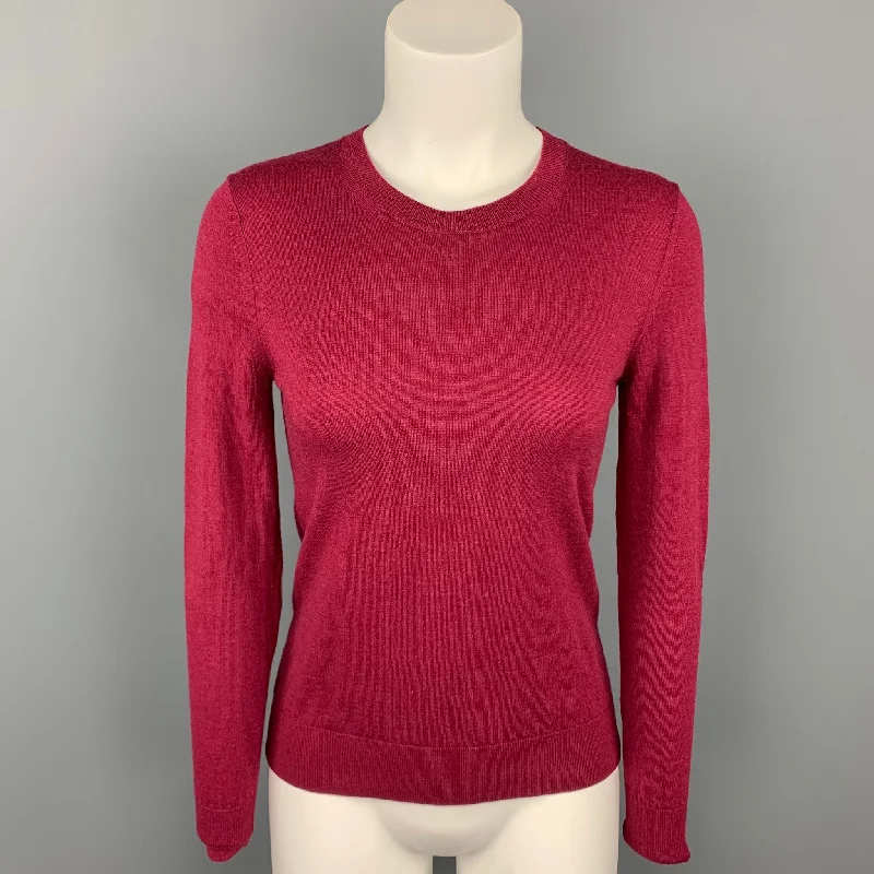 BURBERRY Size XS Burgundy Crew-Neck Pullover Sweater Besom Neck Pullover
