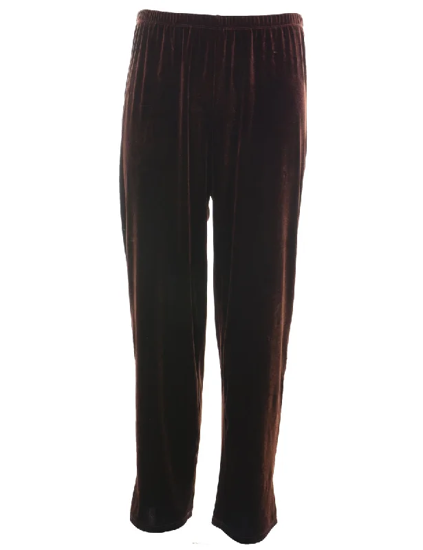Brown Elasticated Waist Velvet Trousers - W30 L27 Trousers Polka Dot Cute