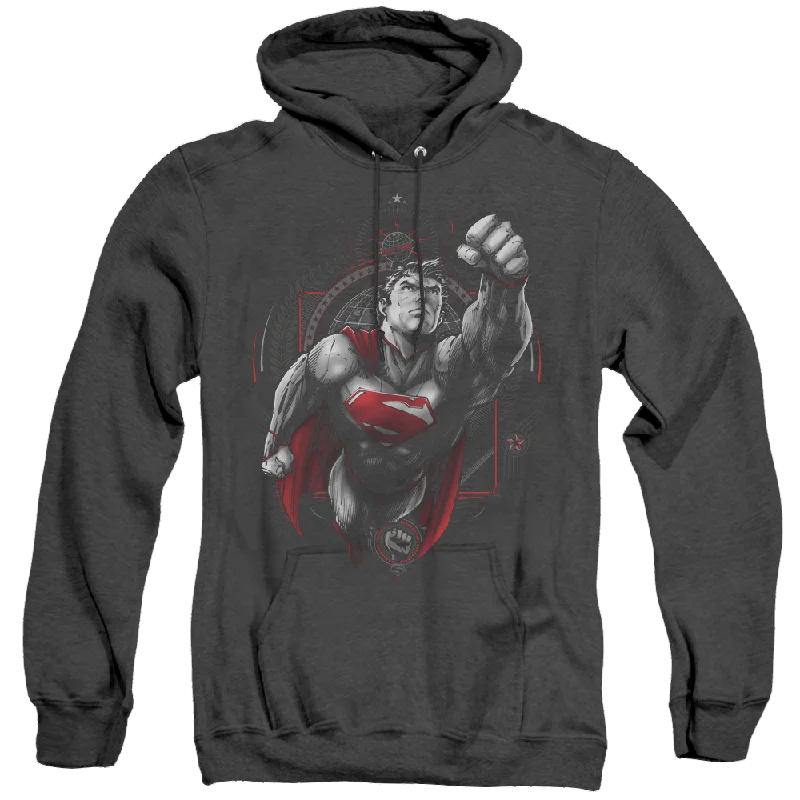 Superman Propaganda Superman - Heather Pullover Hoodie Flutter Sleeve Feminine