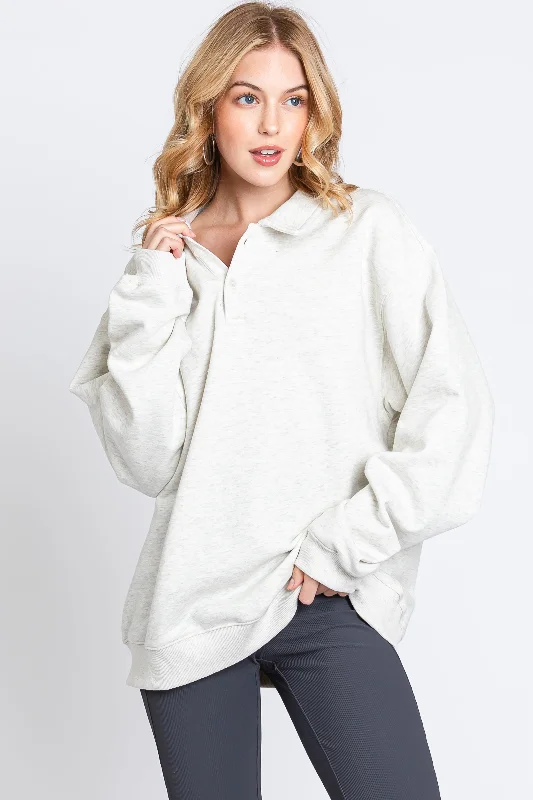 Cream Collared Pullover Sweatshirt Boxy Neck Sweater