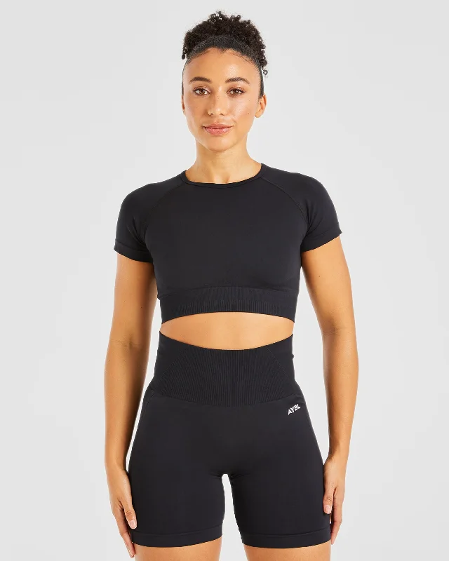 Empower Seamless Crop Top - Schwarz Print Jacquard Patchwork