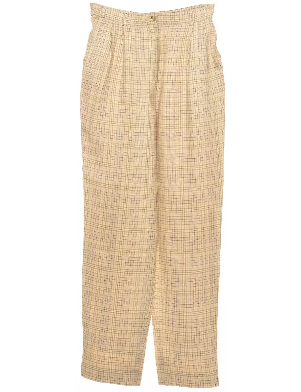 Checked Pale Yellow Tapered Trousers - W28 L32 Trousers Gym Athletic