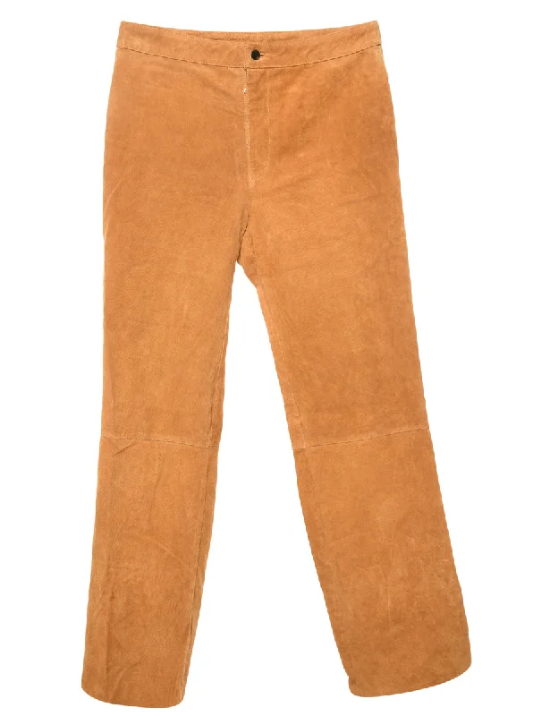 Brown Suede Trousers - W32 L32 Trousers Travel Practical