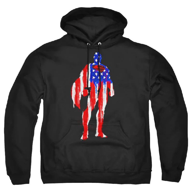 Superman Flag Silhouette - Pullover Hoodie Flutter Sleeve Feminine