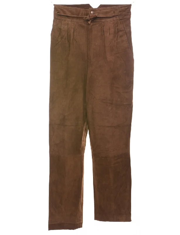 Brown High Waist Suede Trousers - W26 L27 Trousers Leather Faux