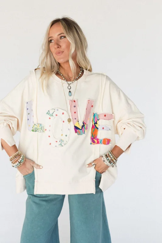 The Love Patch Pullover - Cream Flare Sleeve Stylish