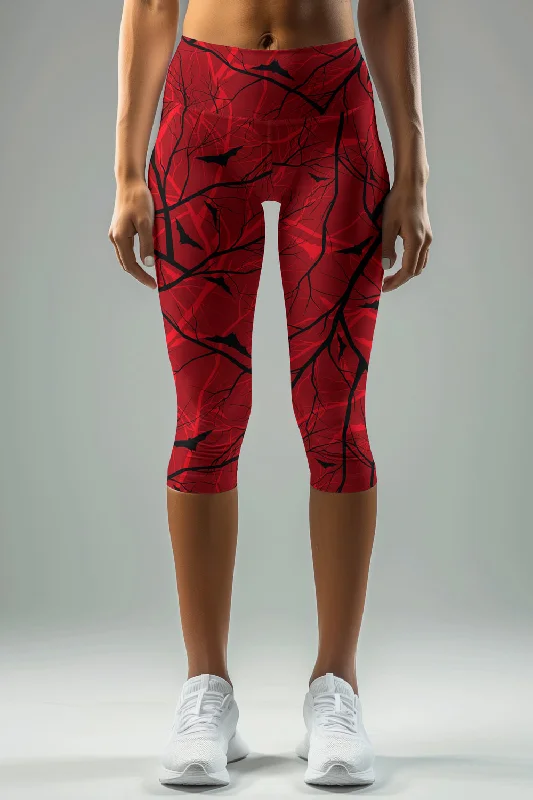 Full Moon Ellie Red Fall Halloween Print Yoga Capri Leggings - Women Stylish Sweatproof Leggings Full Moon Ellie Red Fall Halloween Print Yoga Capri Leggings - Women Stylish Sweatproof Leggings