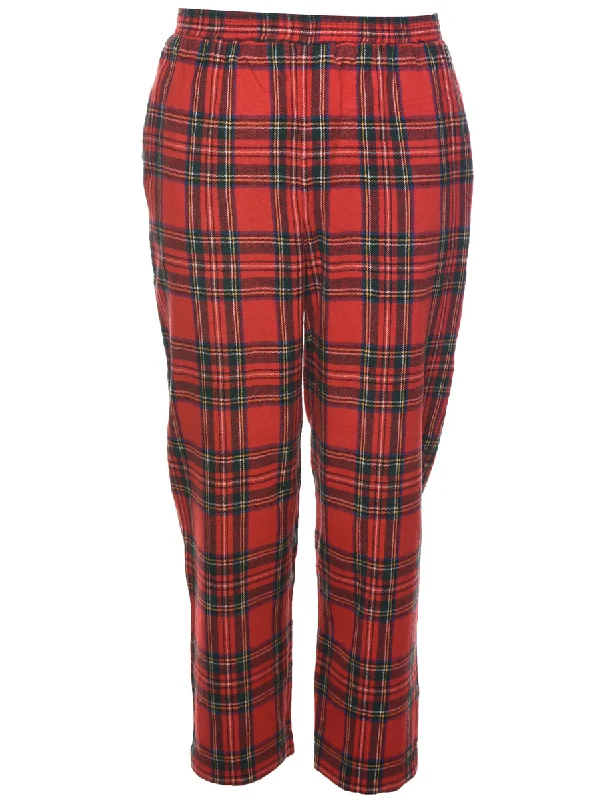 Checked Tapered Fit Trousers - W26 L27 High Waist Slim Fit Ankle Length