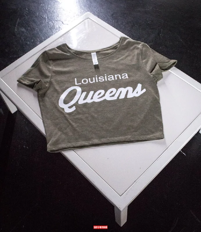 (Olive) Louisiana Queens Crop Tops Chenille Blend Fleece Blend Nylon Blend