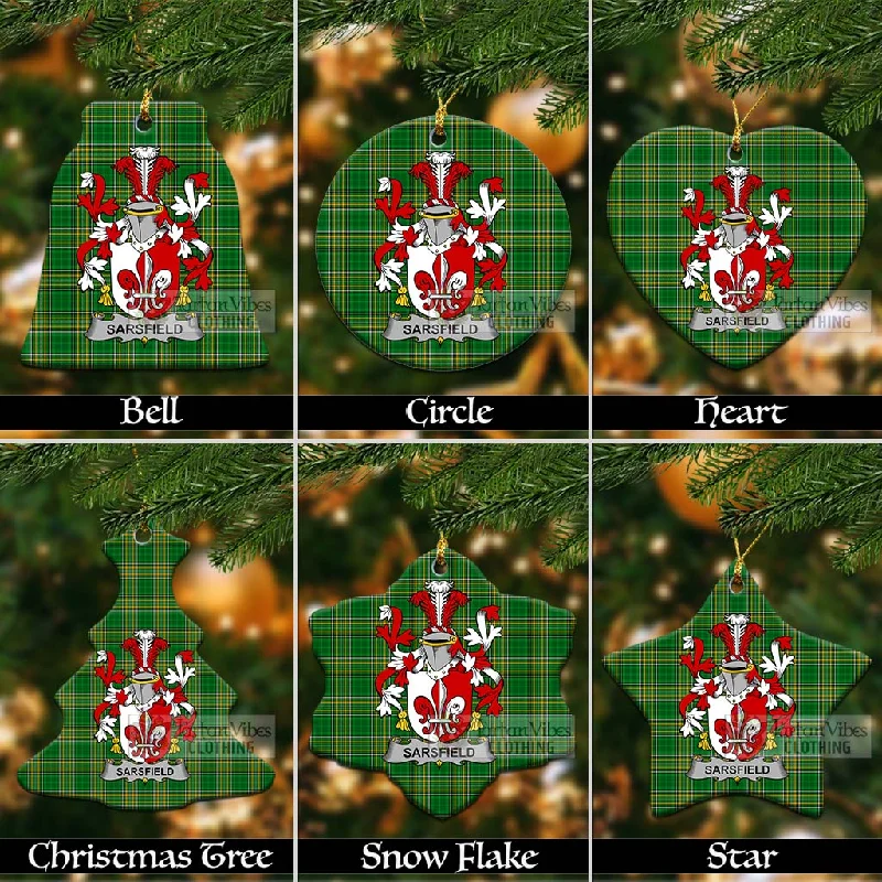 Sarsfield Irish Clan Tartan Christmas Ceramic Ornament with Coat of Arms Plaid Tartan Floral Sarsfield Irish Clan Tartan Christmas Ceramic Ornament with Coat of Arms Plaid Tartan Floral