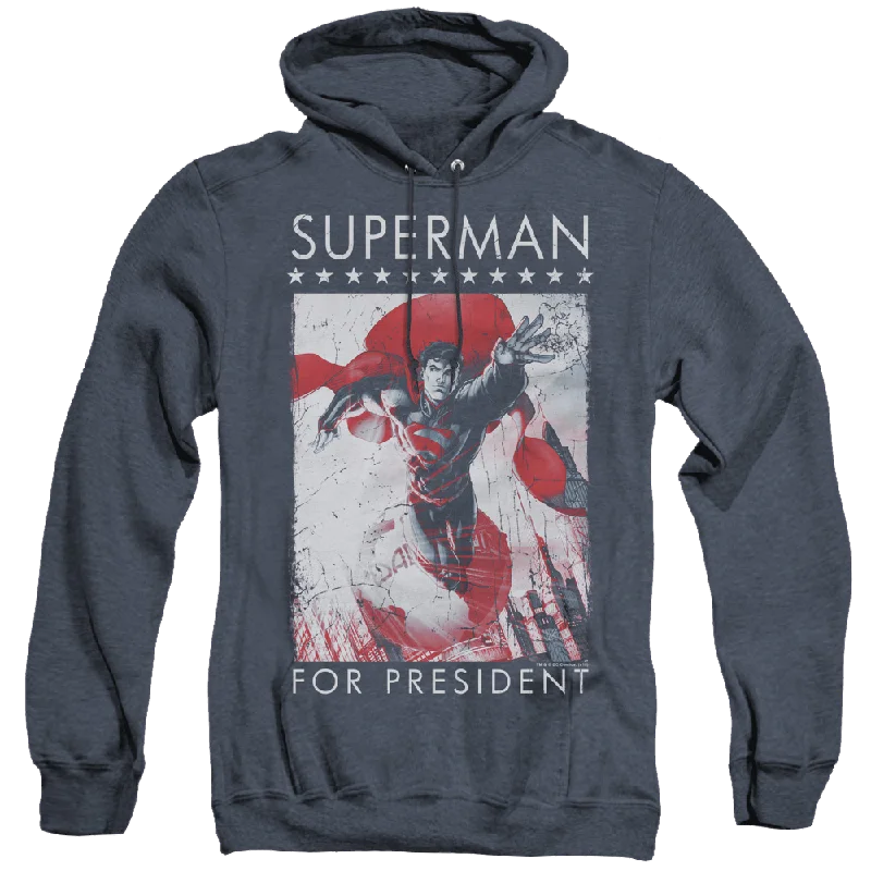 Superman Superman For President - Heather Pullover Hoodie Bishop Sleeve Elegant