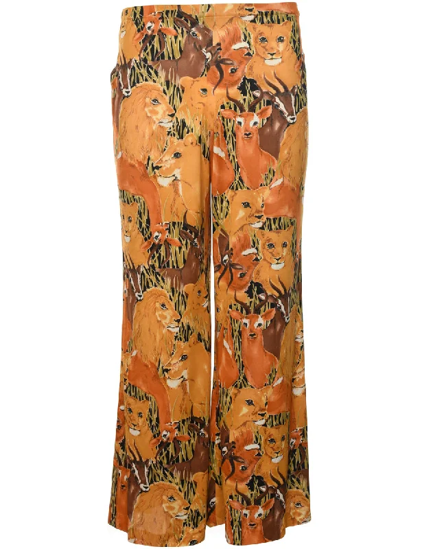 Casual Safari Design Trousers - W20 L27 Trousers Culottes Wide Leg