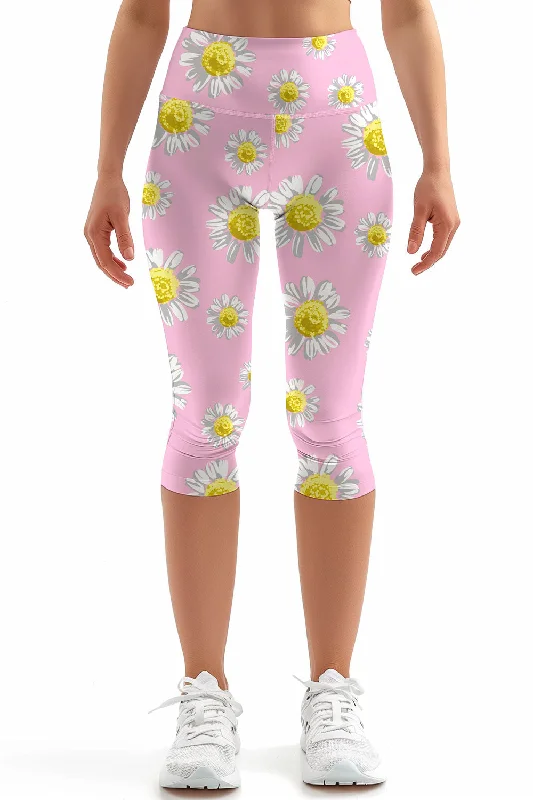 Enchanting Daisy Ellie Blush Pink Floral Yoga Capri Leggings - Women Comfortable Slip-On Compression Leggings Enchanting Daisy Ellie Blush Pink Floral Yoga Capri Leggings - Women Comfortable Slip-On Compression Leggings